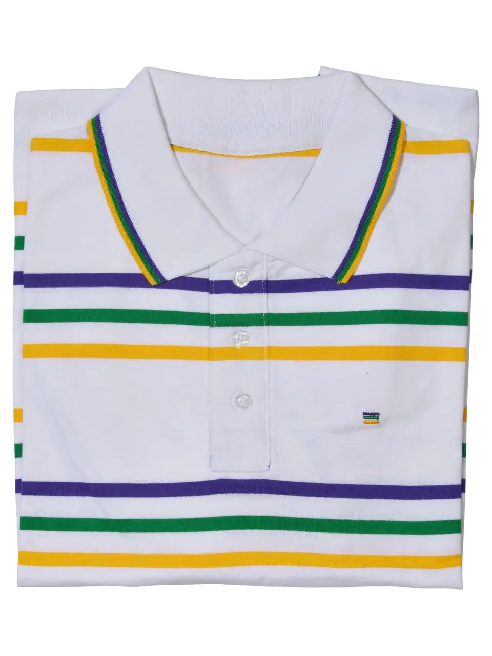 Thin Stripe Mardi Gras Color and White Rugby Adult Short Sleeve