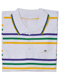 Thin Stripe Mardi Gras Color and White Rugby Adult Short Sleeve