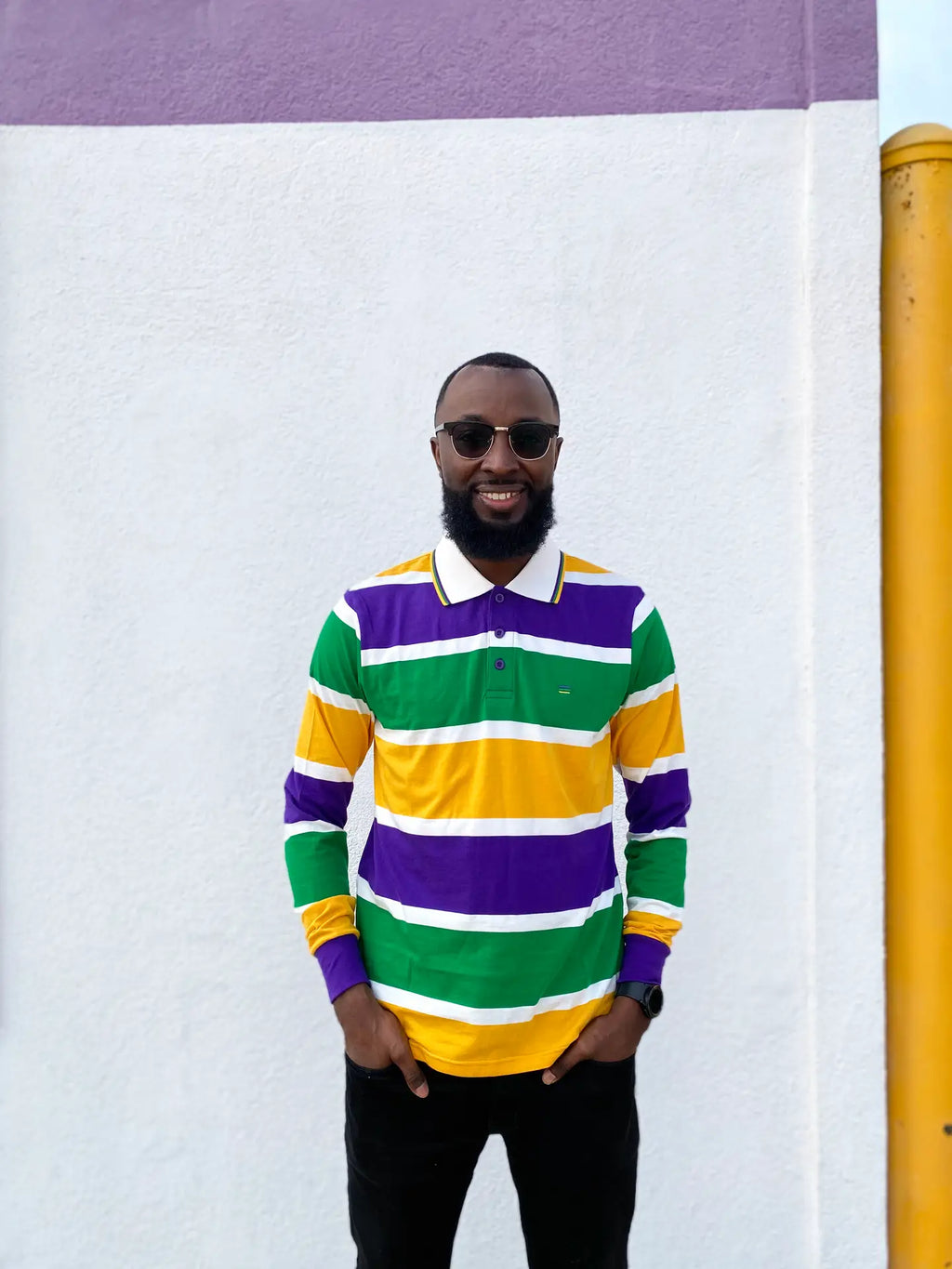 Thick Stripe Mardi Gras Color Rugby Adult Long Sleeve