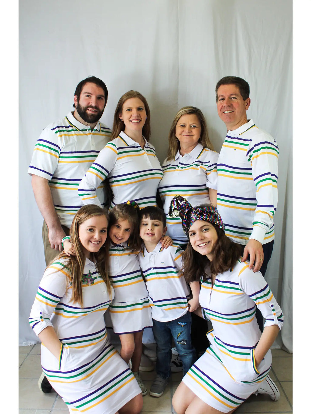 Thin Stripe Mardi Gras Color and White Rugby Adult Short Sleeve