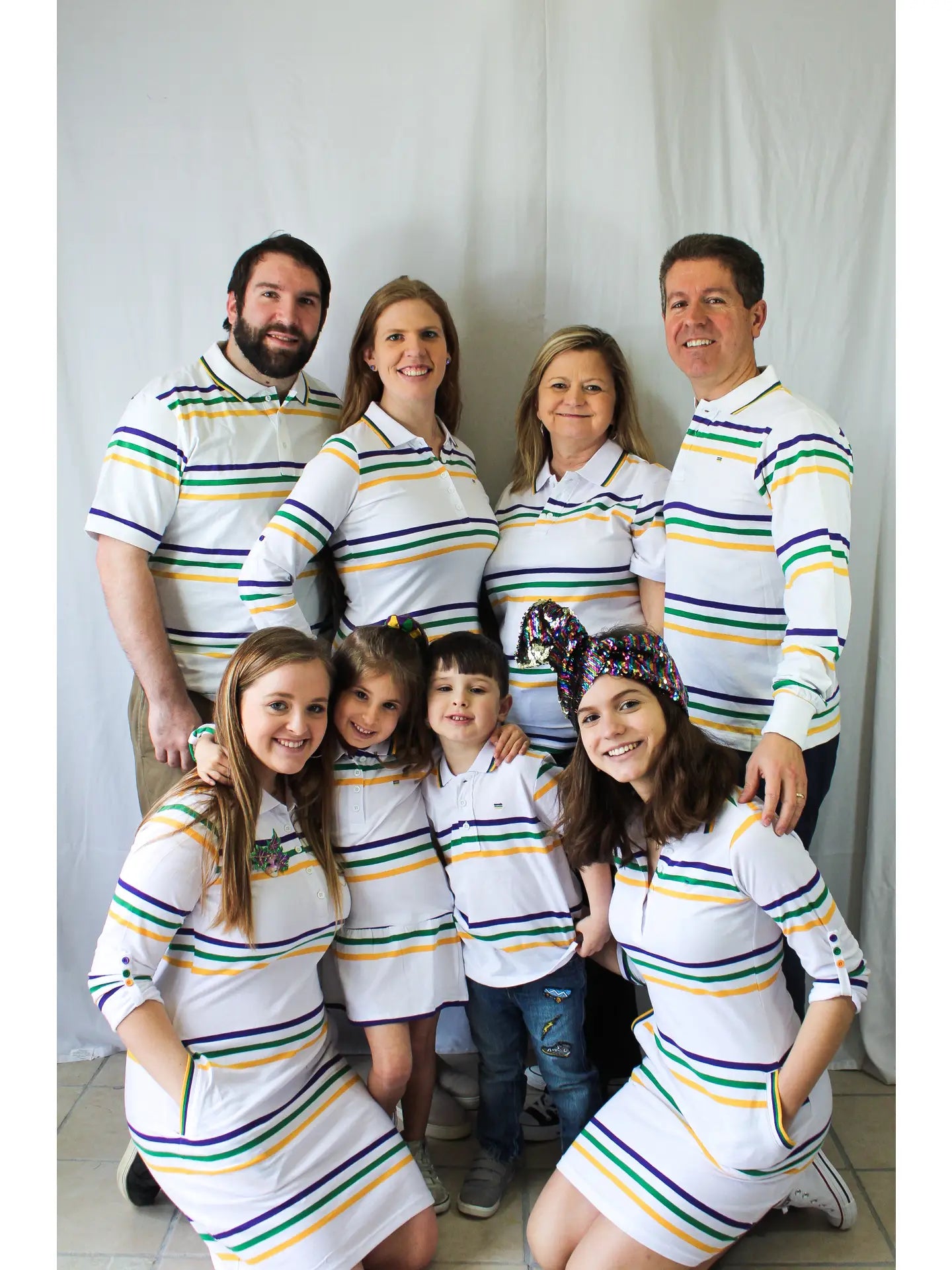 Thin Stripe Mardi Gras Color and White Rugby Adult Short Sleeve