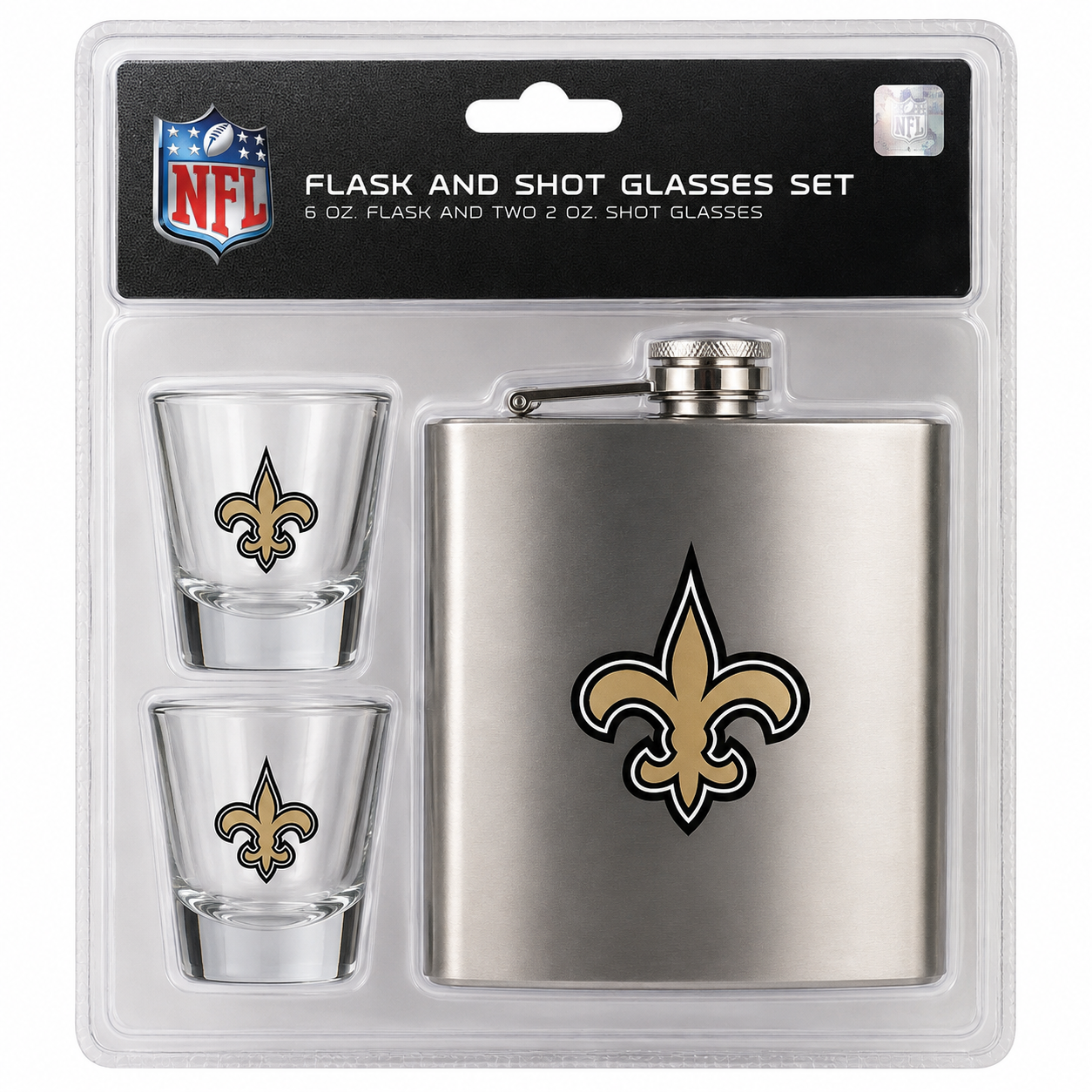 NFL New Orleans Saints Fleur-de-Lis Stainless Steel Flask Gift Set