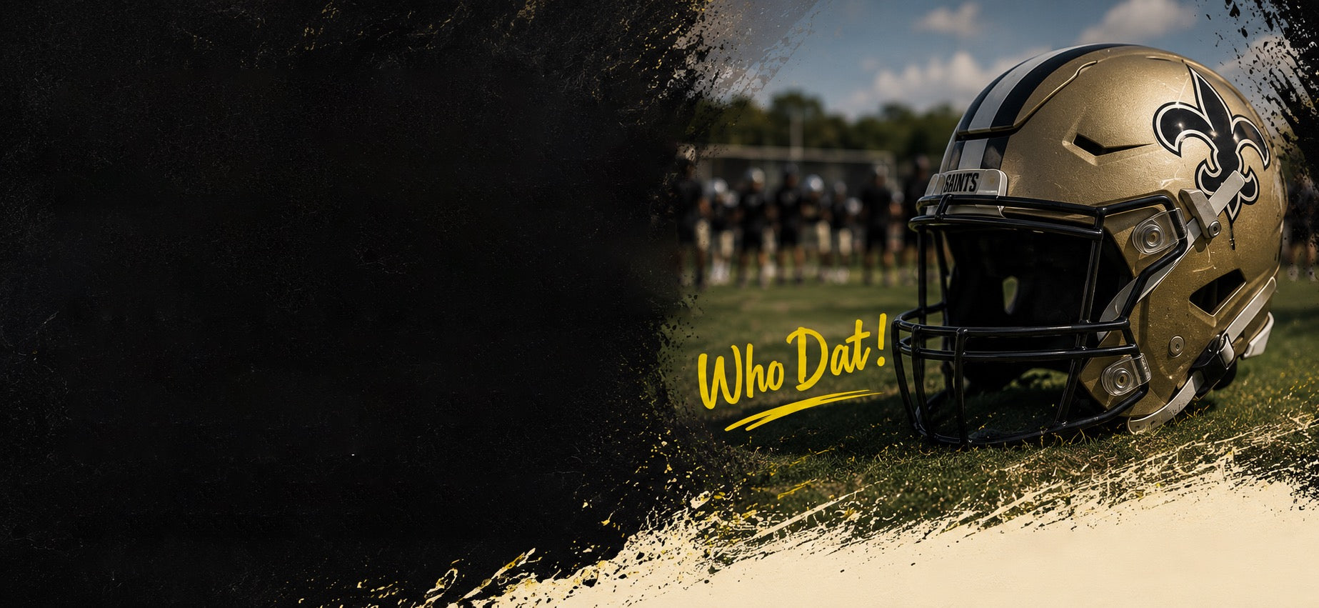 Saints football helmet on the training field